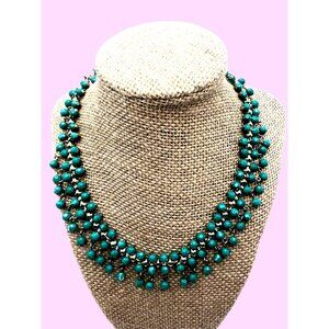 Vintage NRT Turquoise Beaded Statement Necklace Gold-Tone Chain 16"